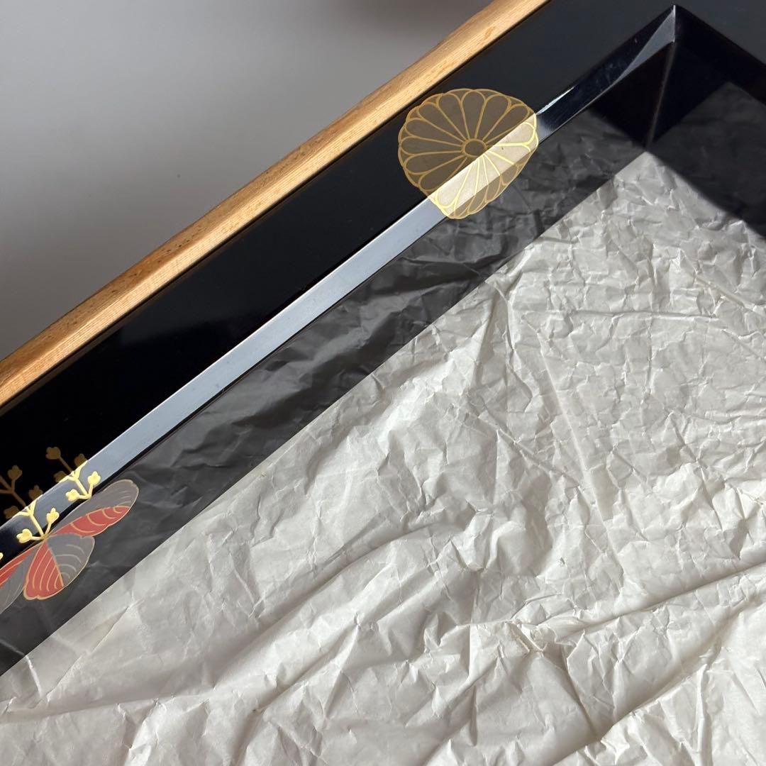 塗師 道場宗廣 菊桐蒔絵 炉縁 共箱 山中塗 木製漆器 茶道