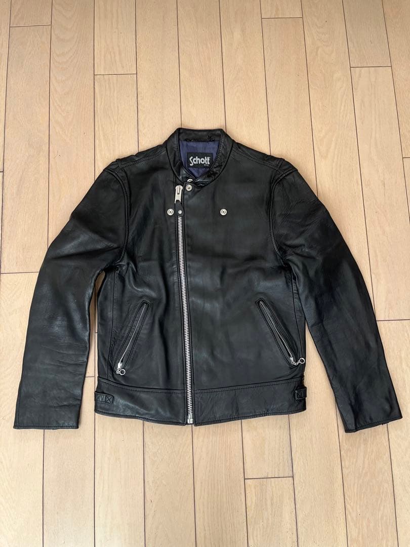 Schott レザーシングルライダースジャケット 黒