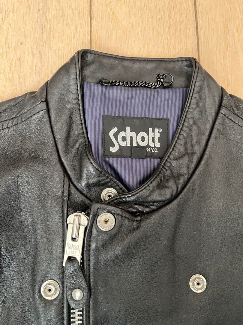 Schott レザーシングルライダースジャケット 黒