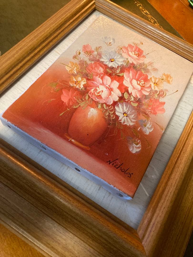 Nicholas 花瓶に生けた花 油彩画