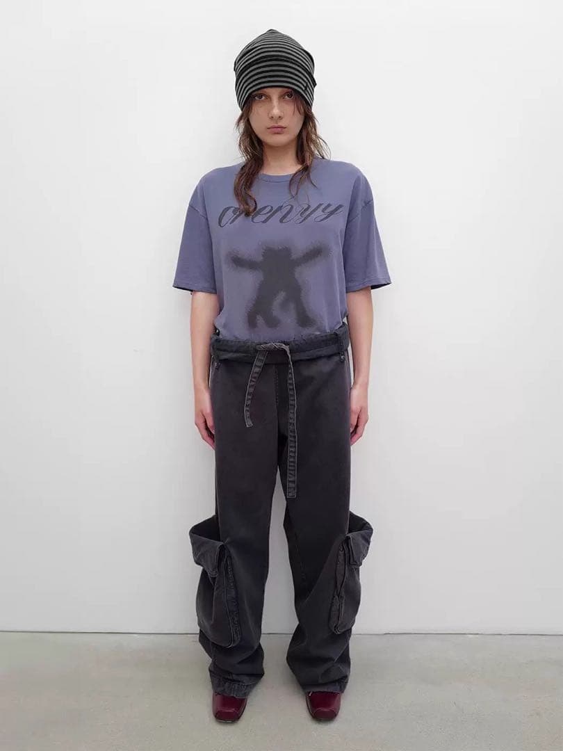 Open Yy ダークグレー カーゴパンツ ゴムウエスト