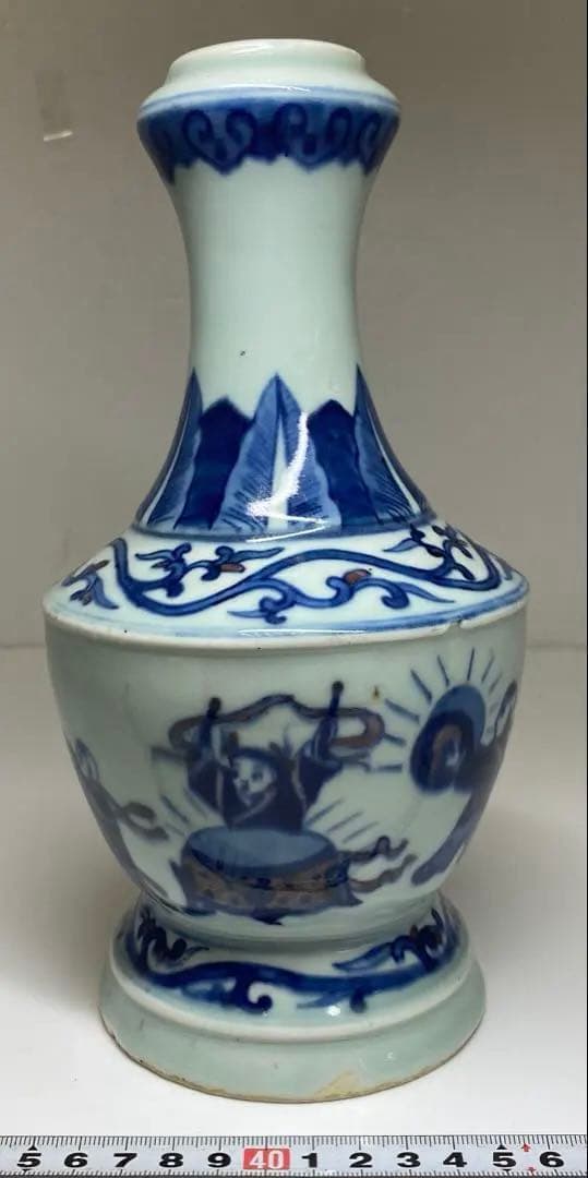 中国清時代　大清光緒年製　釉裏紅人物画花瓶　高さ約24㎝　東Y7-0331☆2F