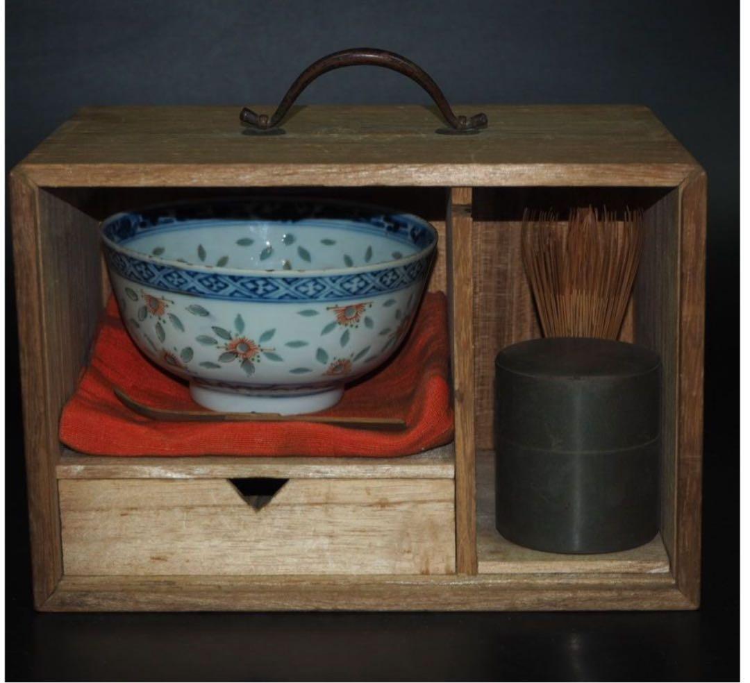 送料無料　康熙年製蛍手茶碗・茶筒・茶杓　茶器揃　　検/中国古玩骨董明代清代乾隆