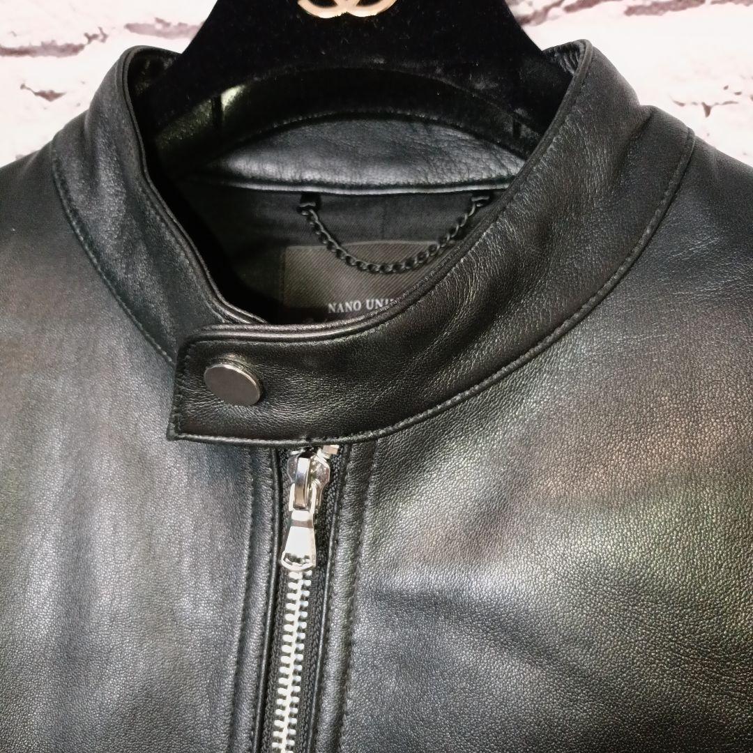 美品■NANO UNIVERSE ライダースジャケット ブラック ラムレザー