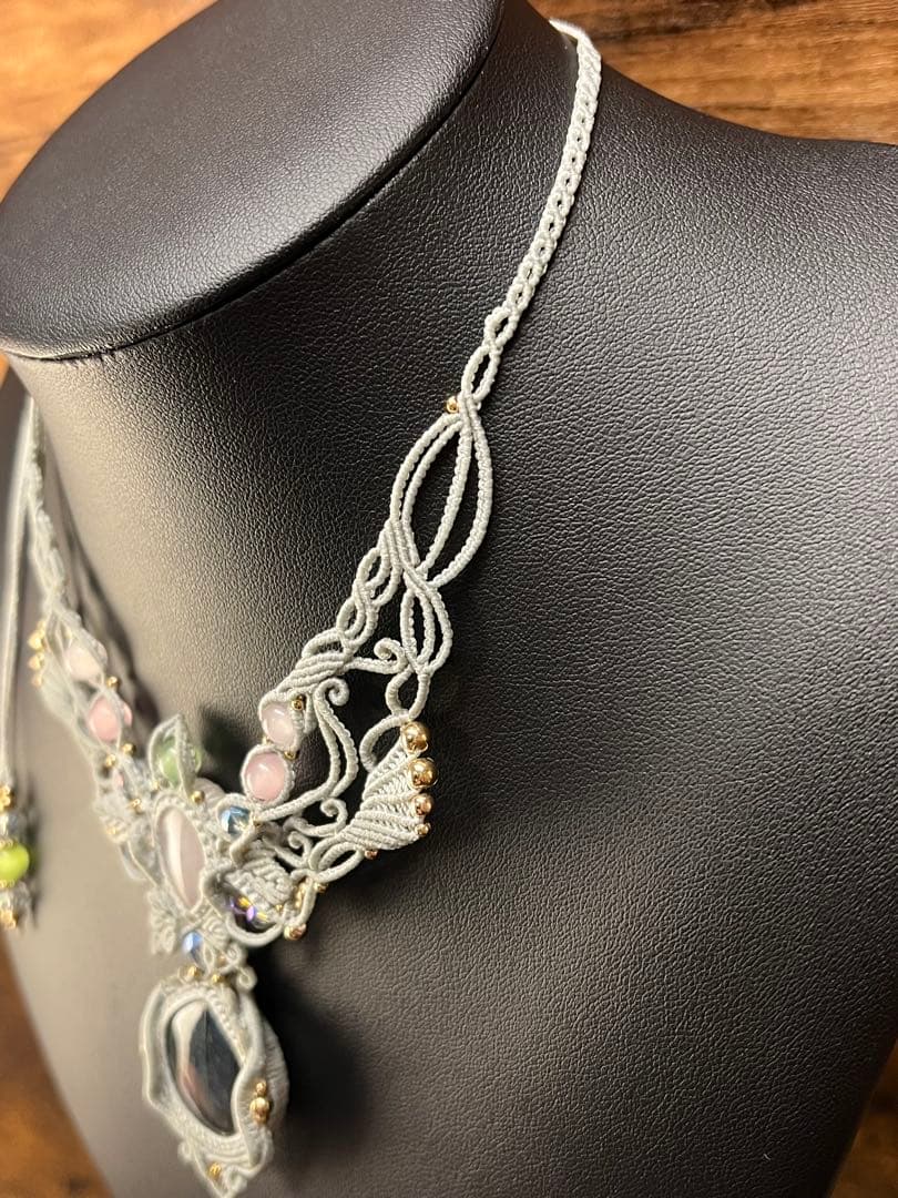 【handmade】マクラメ× ラブラドライト&ローズクォーツ ネックレス