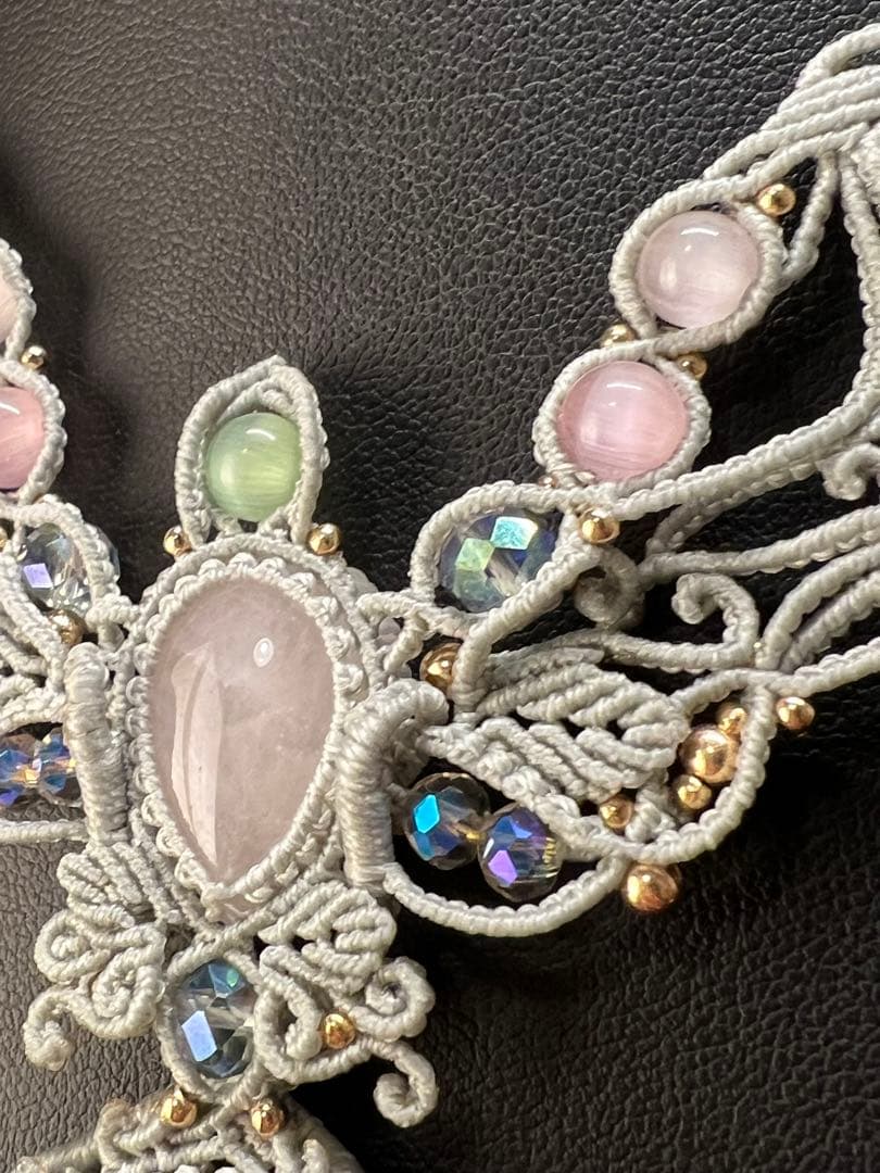 【handmade】マクラメ× ラブラドライト&ローズクォーツ ネックレス