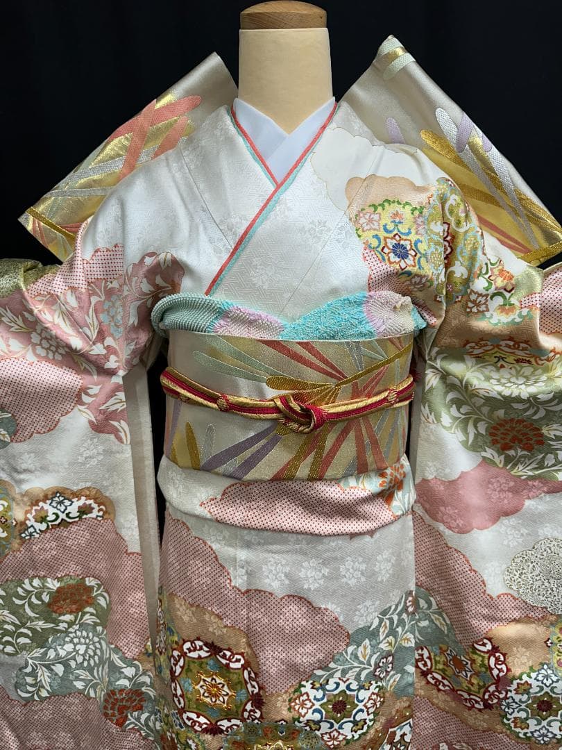 商談中 逸品 白地 染め分け華文 振袖 梅垣織物 フルセット 小田急誂え