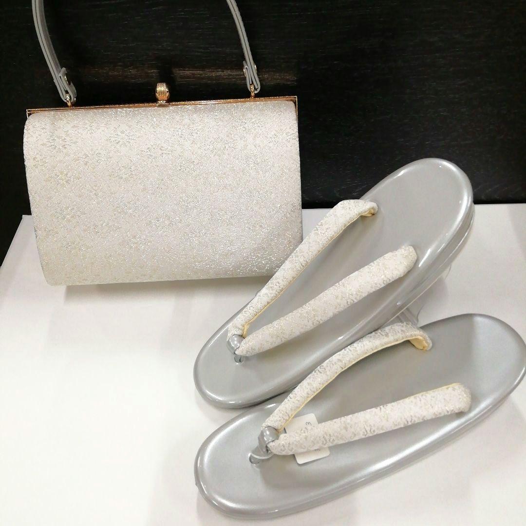 新品未使用 礼装用 佐賀錦シルバー系草履バッグセット　フリーサイズ OL-2