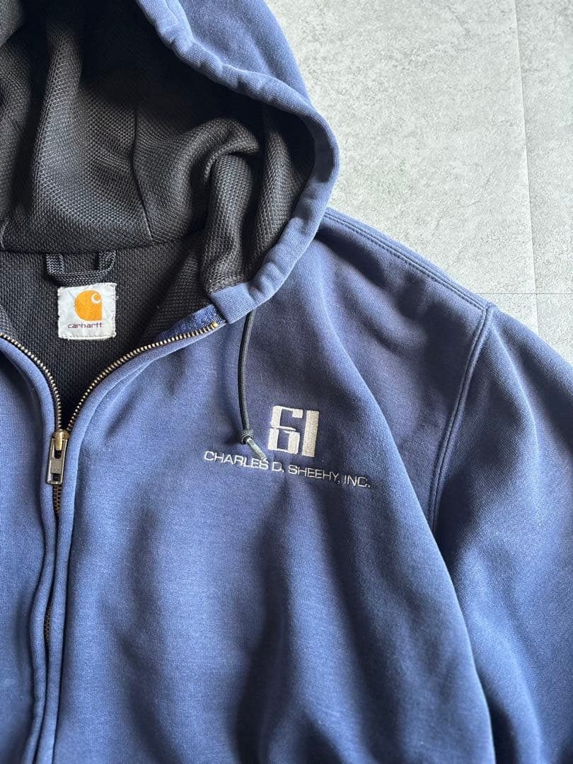 しょう様carhartt ジップパーカー 裏地サーマル 企業系刺繍 ネイビー