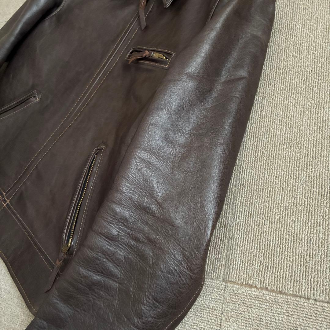 最終価格 フラットヘッド ホースハイド シングルジャケット 茶 38 レザー
