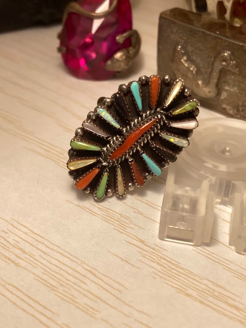 からか インディアン マルチストーン ニードルポイント リング