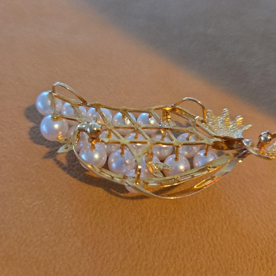 パールとダイヤモンド18金ゴールドのブドウトップ兼ブローチ16g