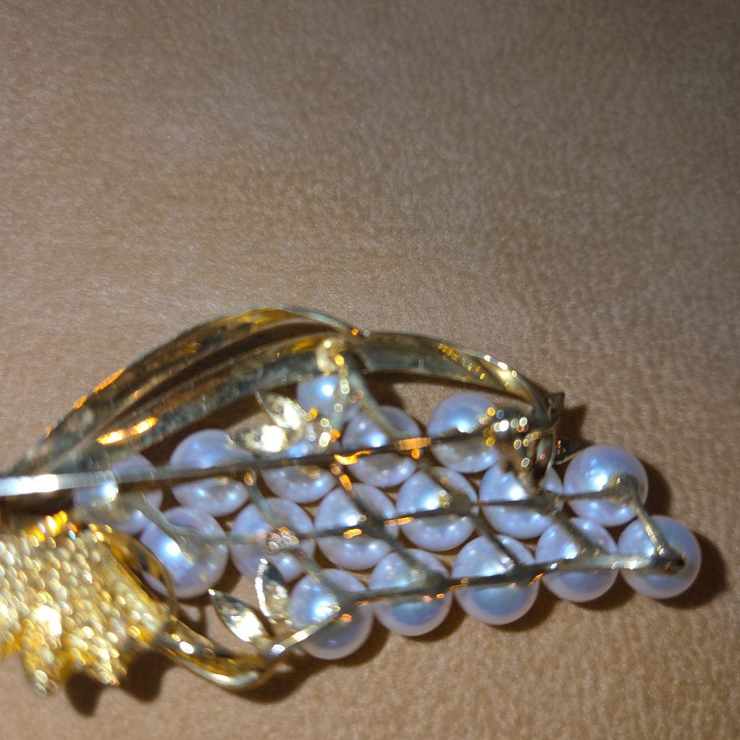 パールとダイヤモンド18金ゴールドのブドウトップ兼ブローチ16g