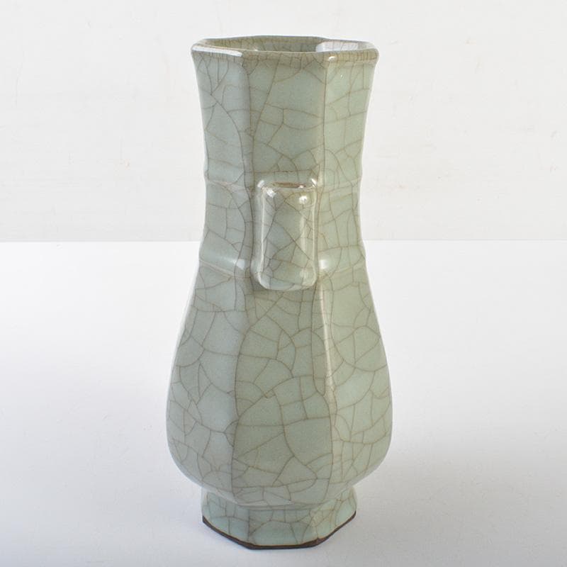 中国　汝窯　青磁　氷裂文　八角面取双耳瓶　C　7363E