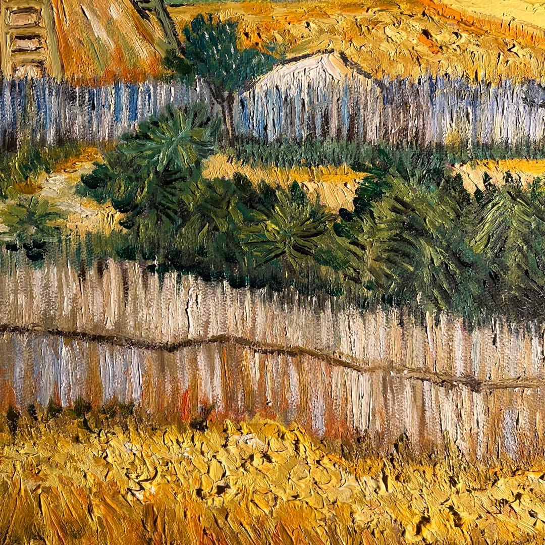 ★秀作★ 手書き油絵 ゴッホ ラ・クローの収穫 肉筆絵画 額付 油彩画