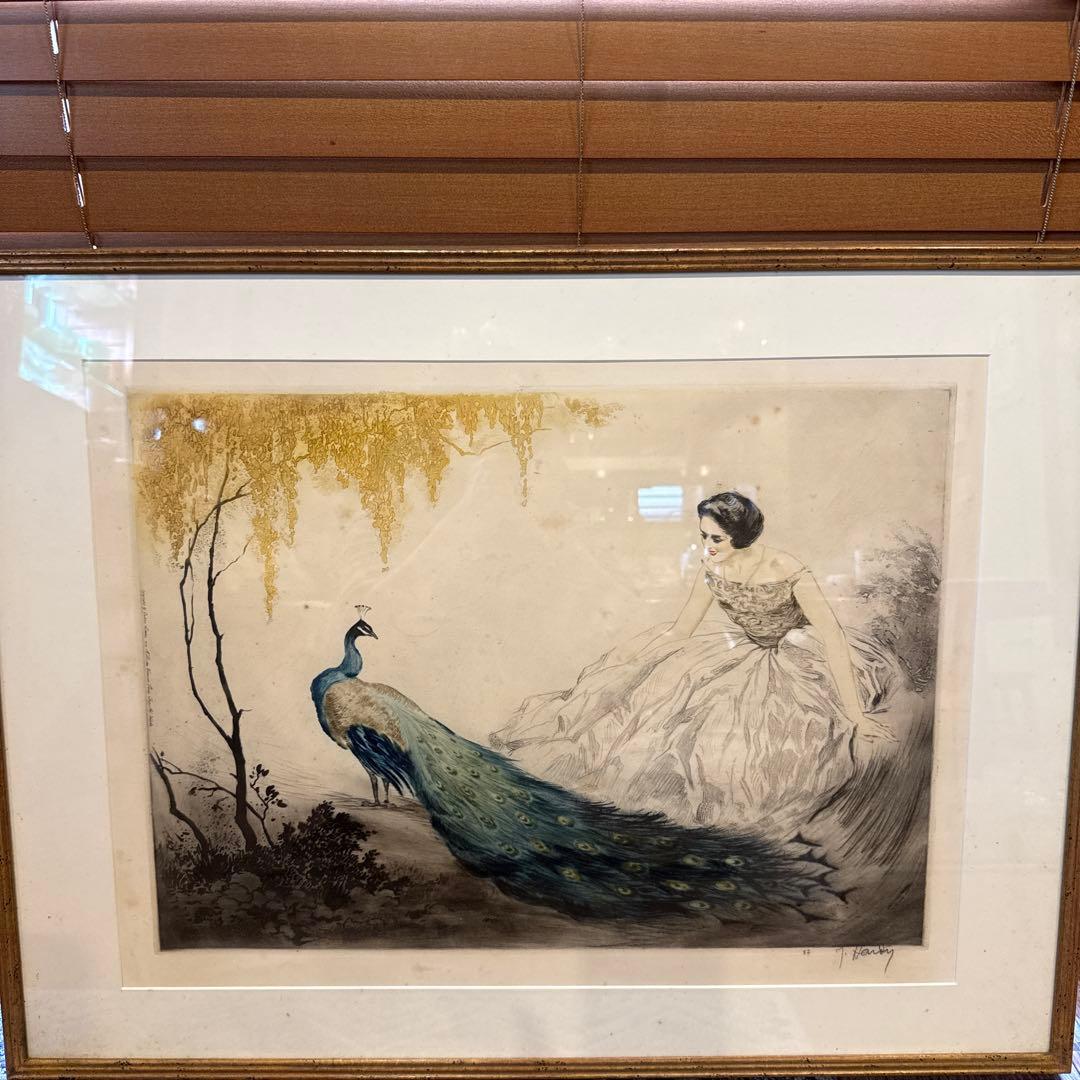 jean hardy リトグラフ　Lady with Peacock