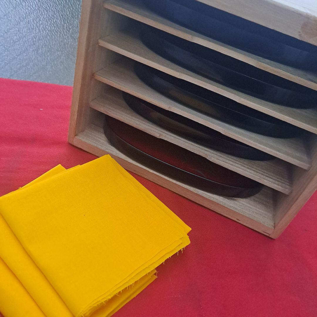 【輪島塗　7.5寸\"轡型\"大皿×5客】布着本堅地　撫子\"沈金　未使用品