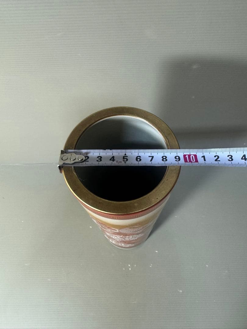 2490 九谷焼　筒型　花瓶　花活け　孔雀と牡丹