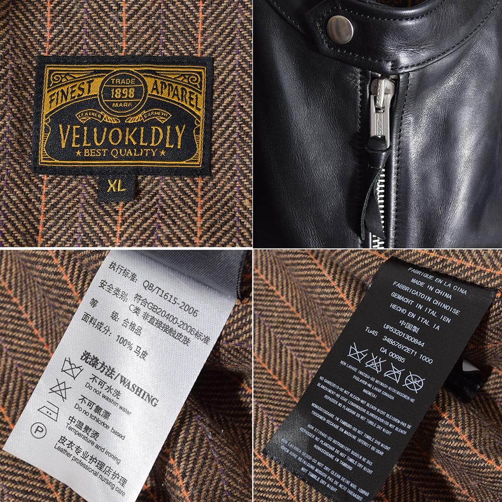 イタリア製 馬革 ホースハイド パテッド レザーライダース ジャケット 黒 XL