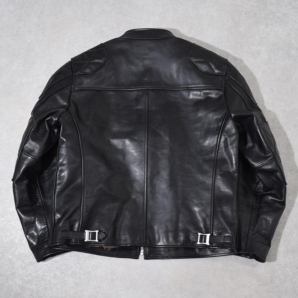 イタリア製 馬革 ホースハイド パテッド レザーライダース ジャケット 黒 XL