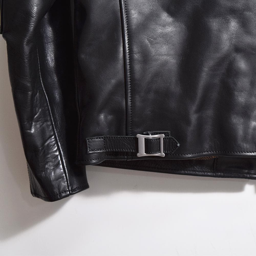 イタリア製 馬革 ホースハイド パテッド レザーライダース ジャケット 黒 XL