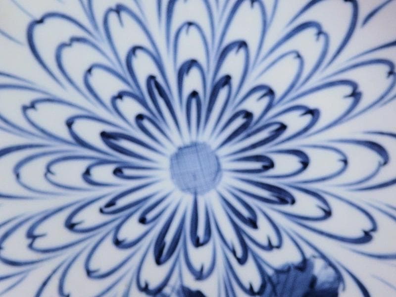 DAj 古伊万里　染付　菊花紋様の図　７寸皿