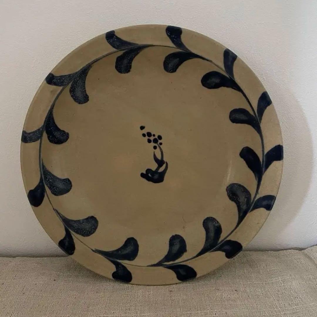 沖縄　大嶺實清　1980年代作品　黍紋様染め付け皿