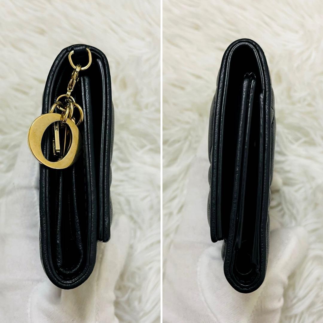 極美✨ディオール✨三つ折り財布 カナージュ ロータス キルティング 黒 現行