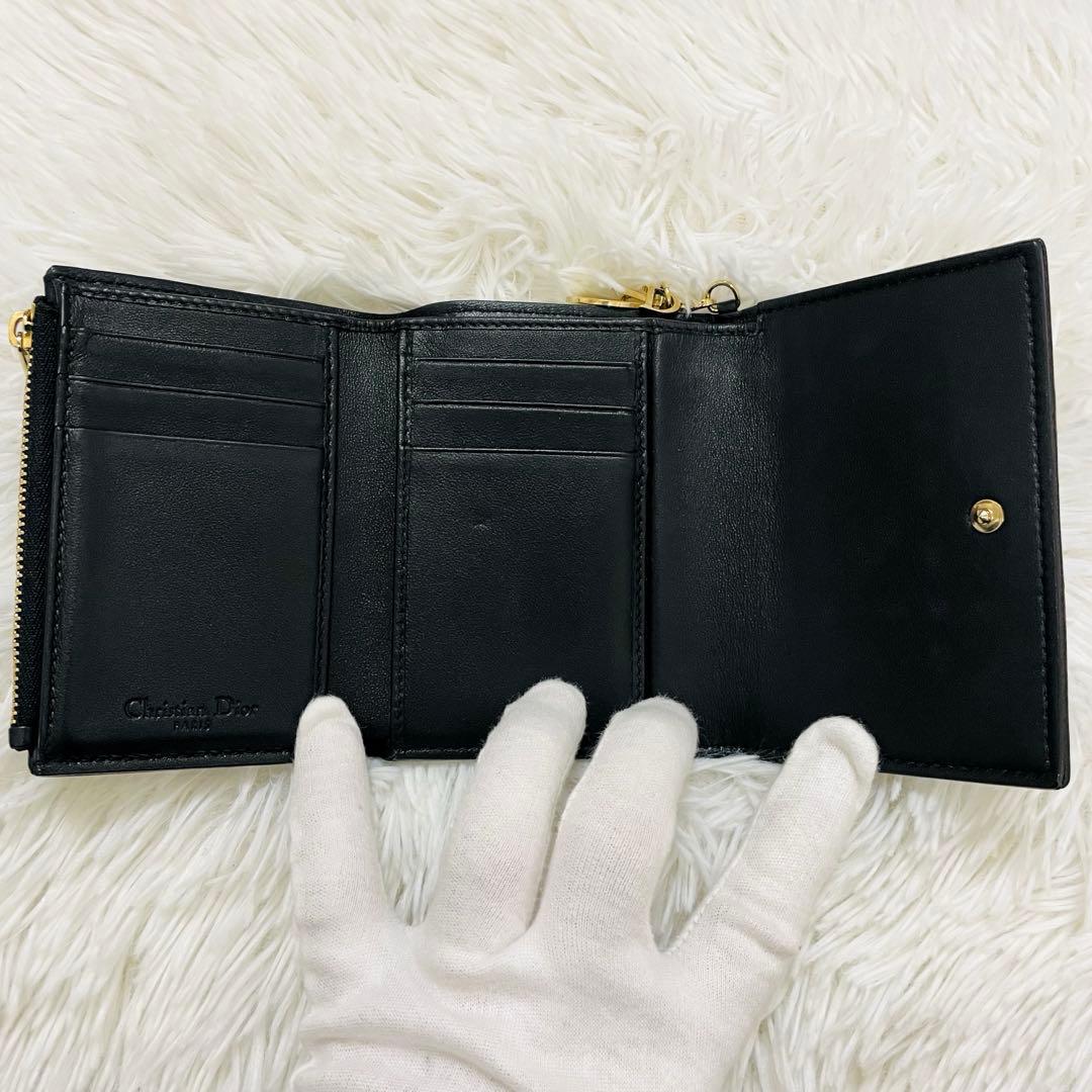 極美✨ディオール✨三つ折り財布 カナージュ ロータス キルティング 黒 現行
