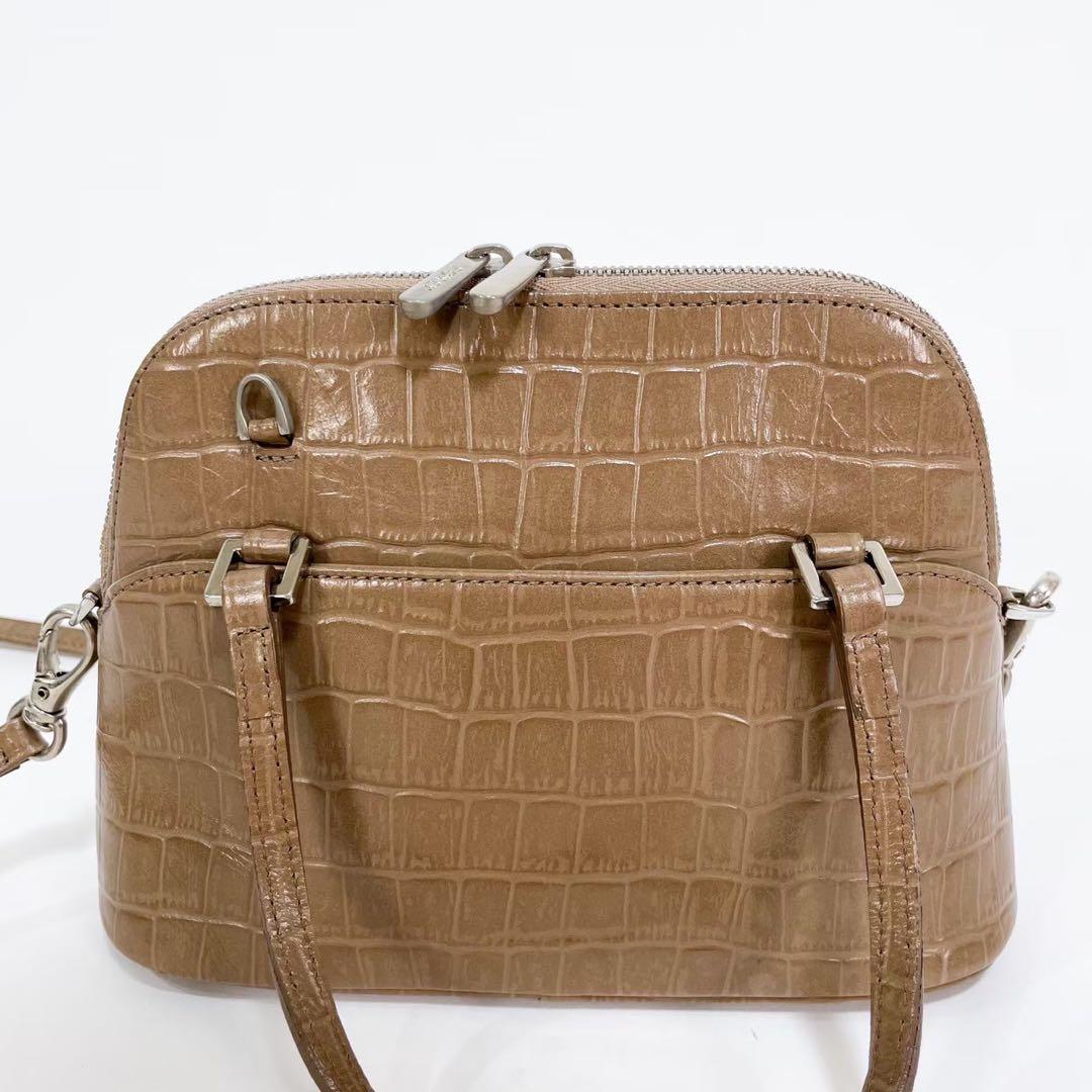 極美品 FOXEY フォクシー マカロンバッグ ベージュ クロコ型押し