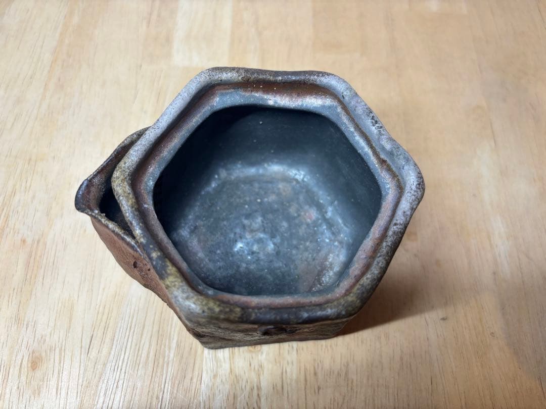 ㊿備前焼 宝瓶 登り窯 蟹 かに カニ 6角 手びねり 急須