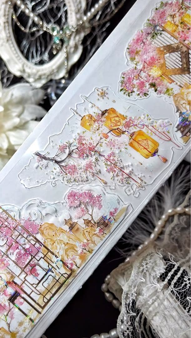 【9380】海外　5m巻　貝殻光カッティングマスキングテープ　ピンク　古風系