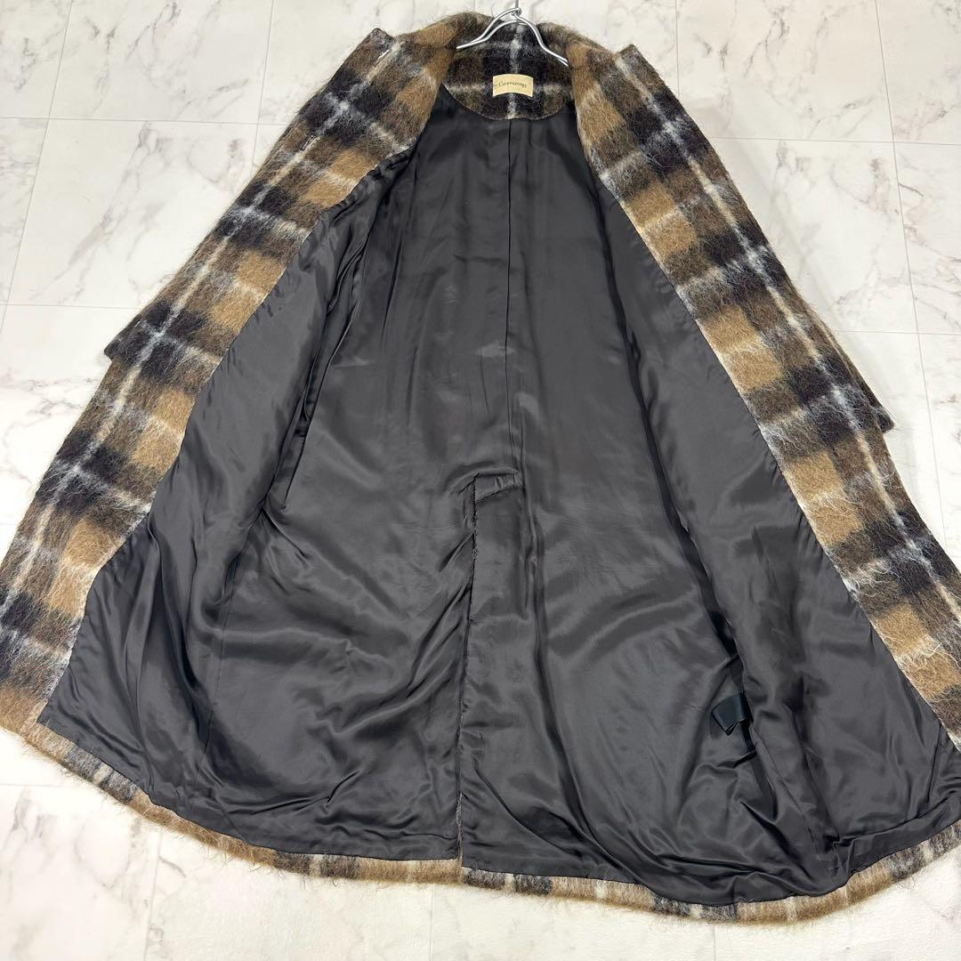 【美品】Curensology アルパカシャギー　チェックコート ブラウン