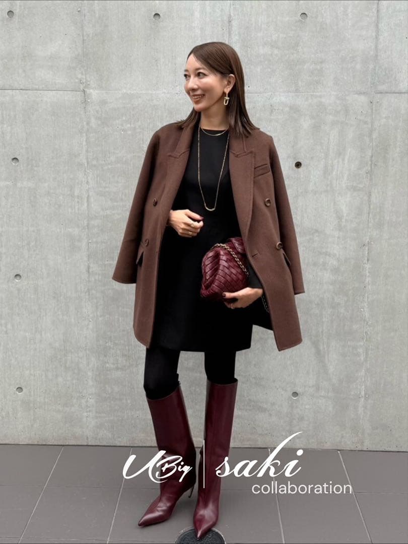 sakiさんコラボ　ジャケットコート　スカートとセットアップ　ブラウン　Mサイズ