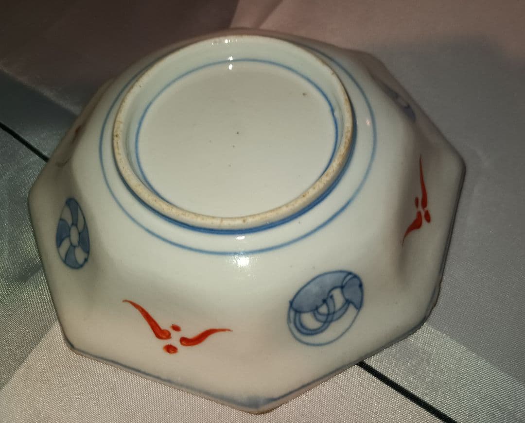 小伊万里焼　八角鉢　江戸時代後期　鶴亀　松竹梅　富士の図　吉祥文