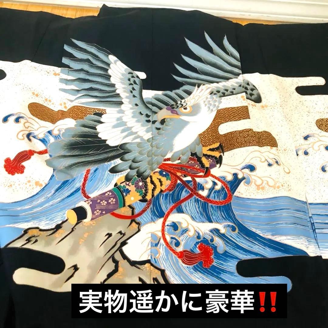 美品‼️七五三 五歳‼️鷹 巻物金彩❤️黒地系圧巻豪華完全フルセット‼️家から揃える無‼️