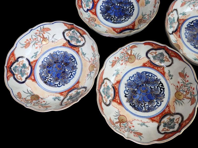 古伊万里　色絵　窓絵獅子　秋草に兎の図　膾皿　５客　D049AS-DBj