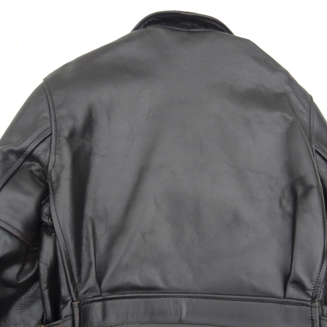 茶芯良好エアロレザー ホースハイド レザージャケット ハーフベルト 38直立馬革