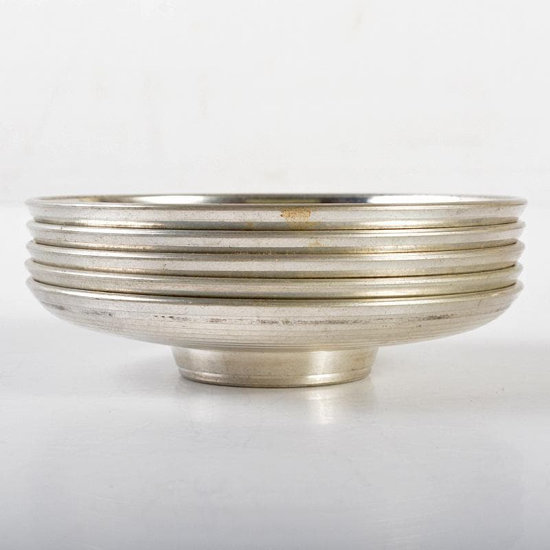 煎茶道具　古錫　錫仙製　彫金四君子刻絵変　茶托　五客　約341g　V　R5497