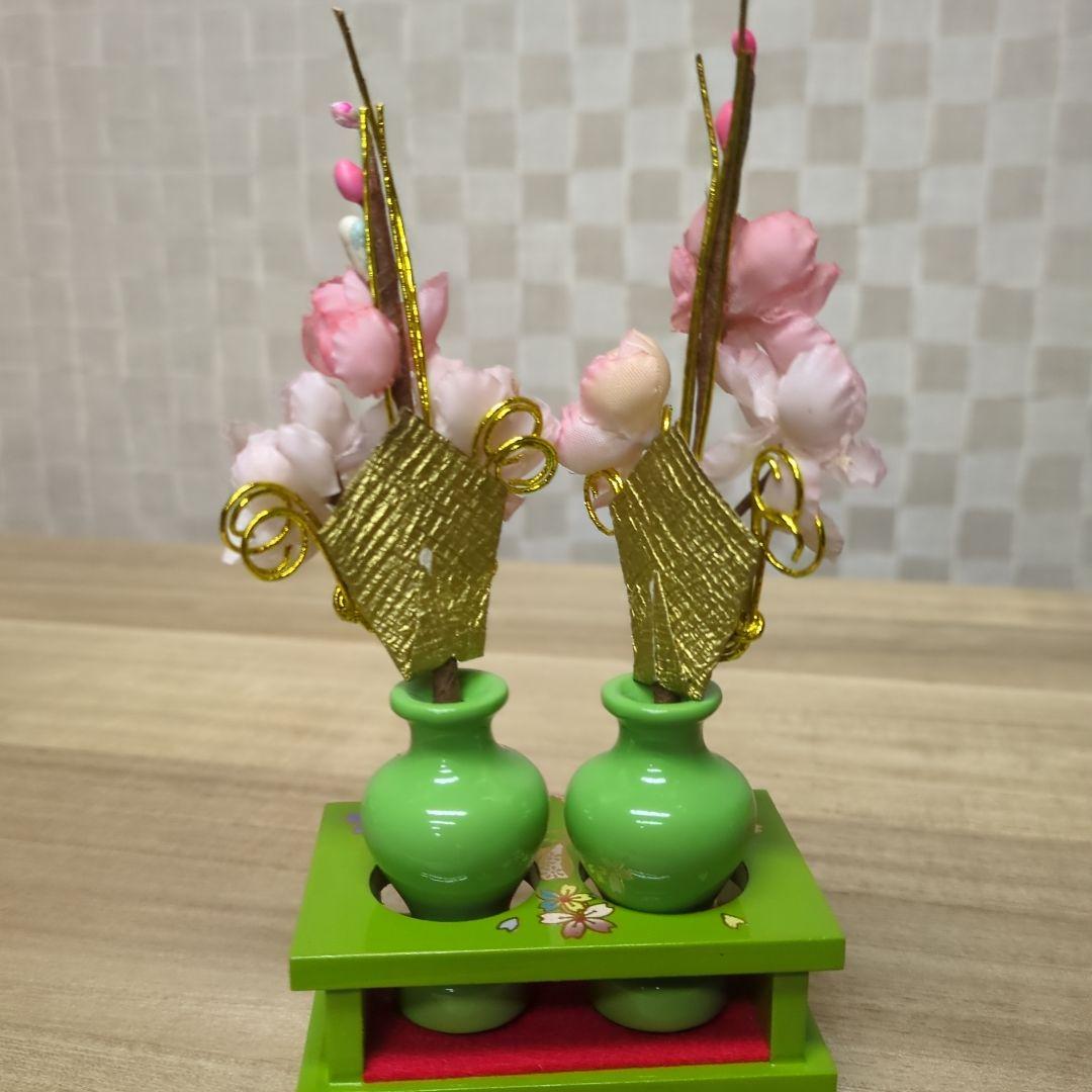 雛道具　25号　6点セット木製 抹茶色 幅60cm〜70cm前後3段用