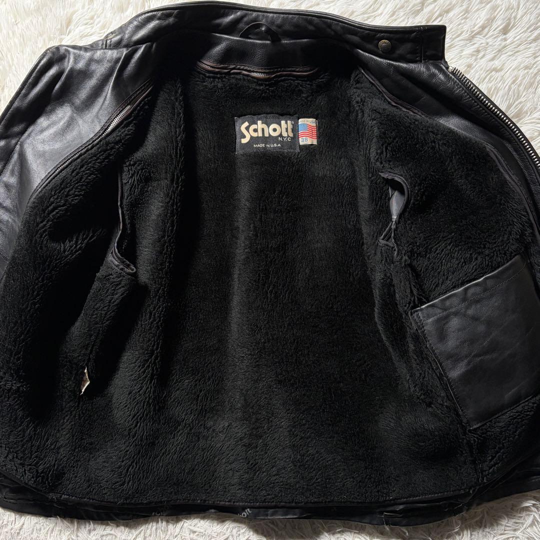 【米国製】schott ライダースジャケット 641 本革　ブラック 38