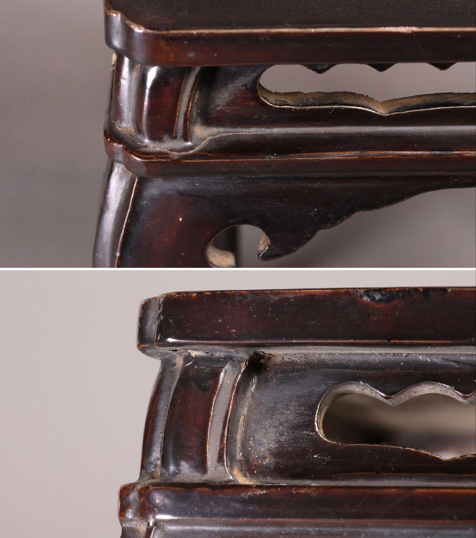 時代 木製 漆塗 春日卓 高34.8cm 高卓 花台 経机【MA823】