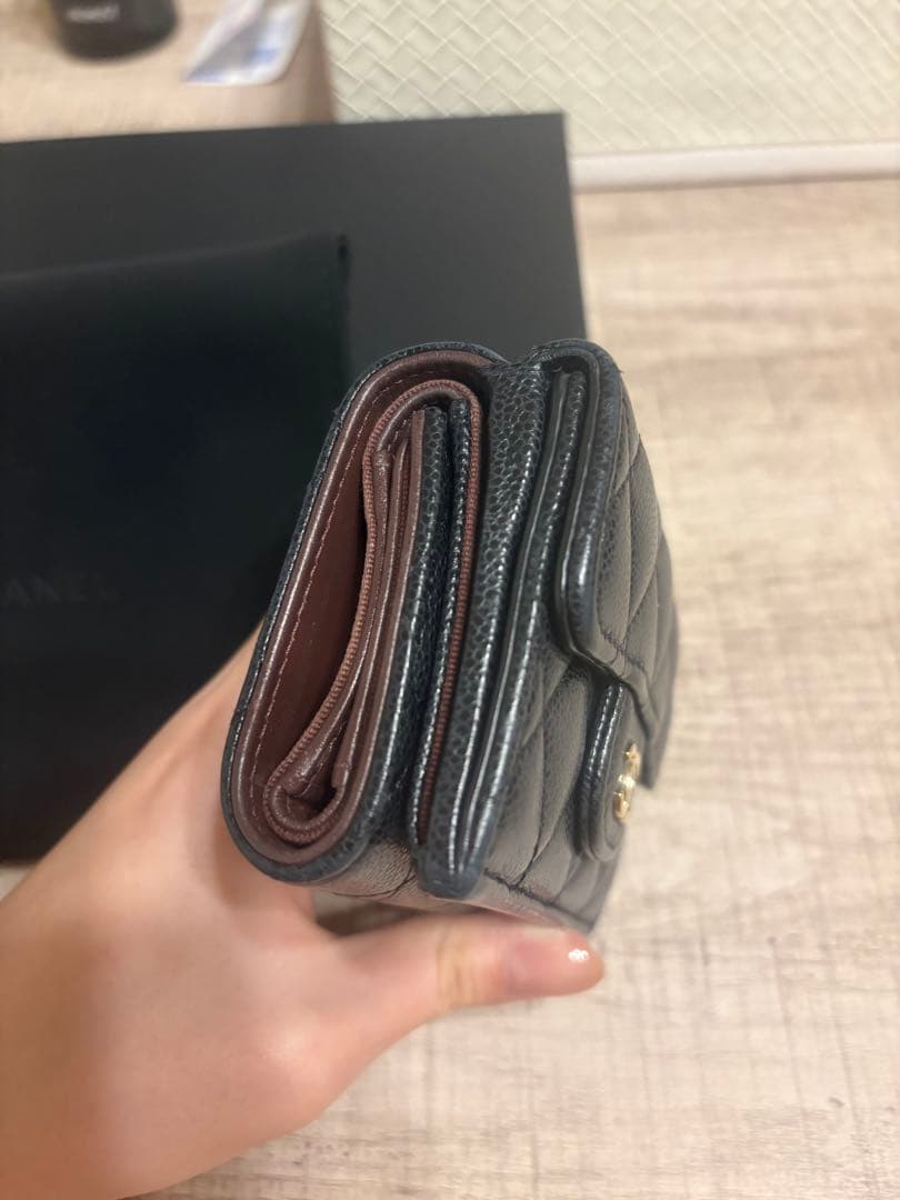 CHANEL キャビアスキン 三つ折り財布 黒