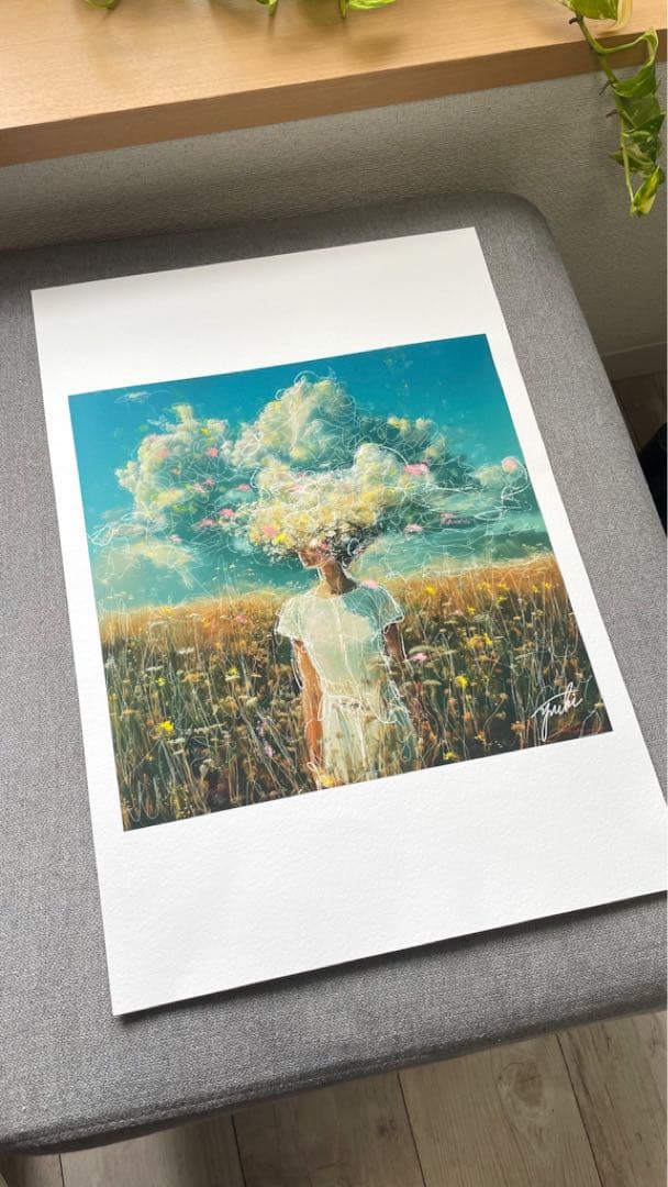 絵画　\"世界が広がる” 現代アート 額縁付(58cm×46cm)