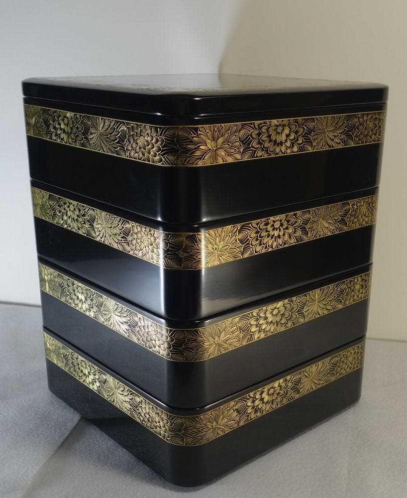 未使用 輪島塗 沈金 菊文様 菊帯 四段