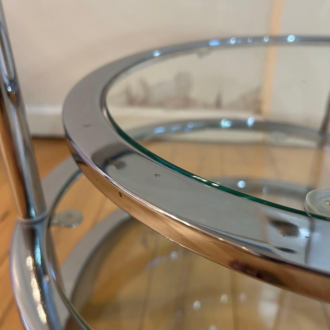 ☆ミッドセンチュリー☆ 丸型 ラウンドテーブル ビンテージ　強化ガラス 4段