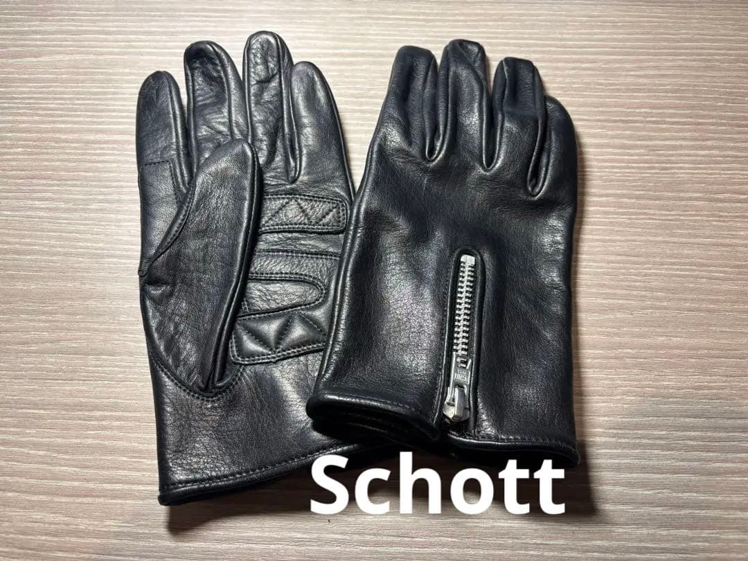Schott ショット　革手袋　ジップ　レザーグローブ　Mサイズ　ブラック