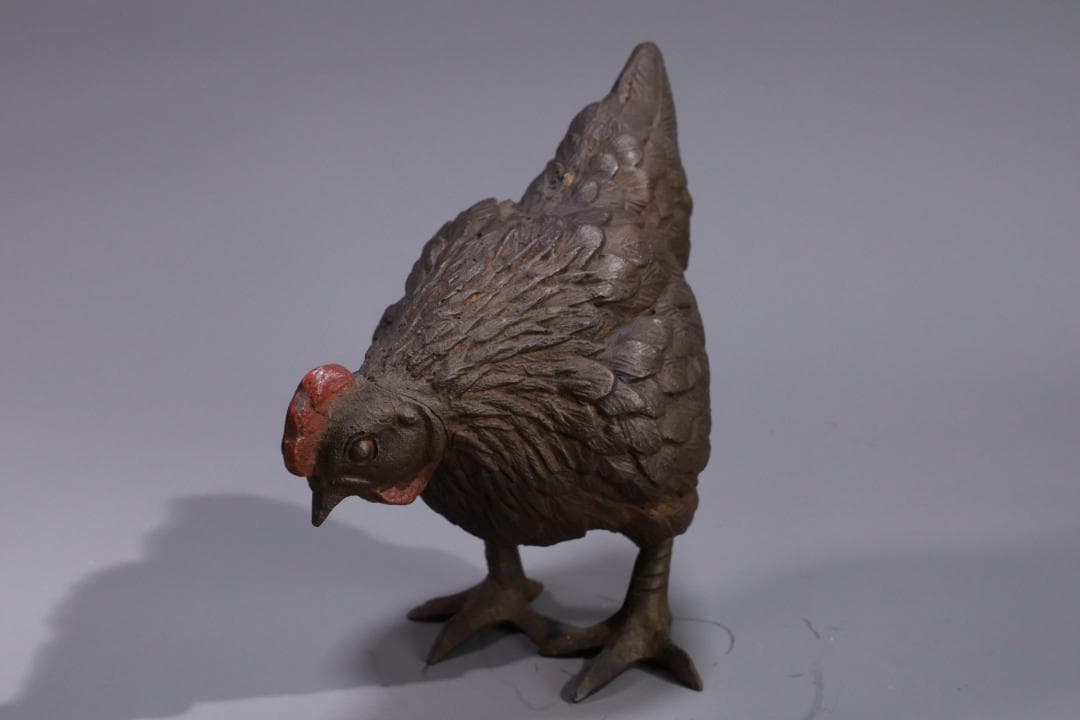 古銅 双鶏 親子鶏像 共箱 銅製 一対 ブロンズ オブジェ 細密彫刻 BE976