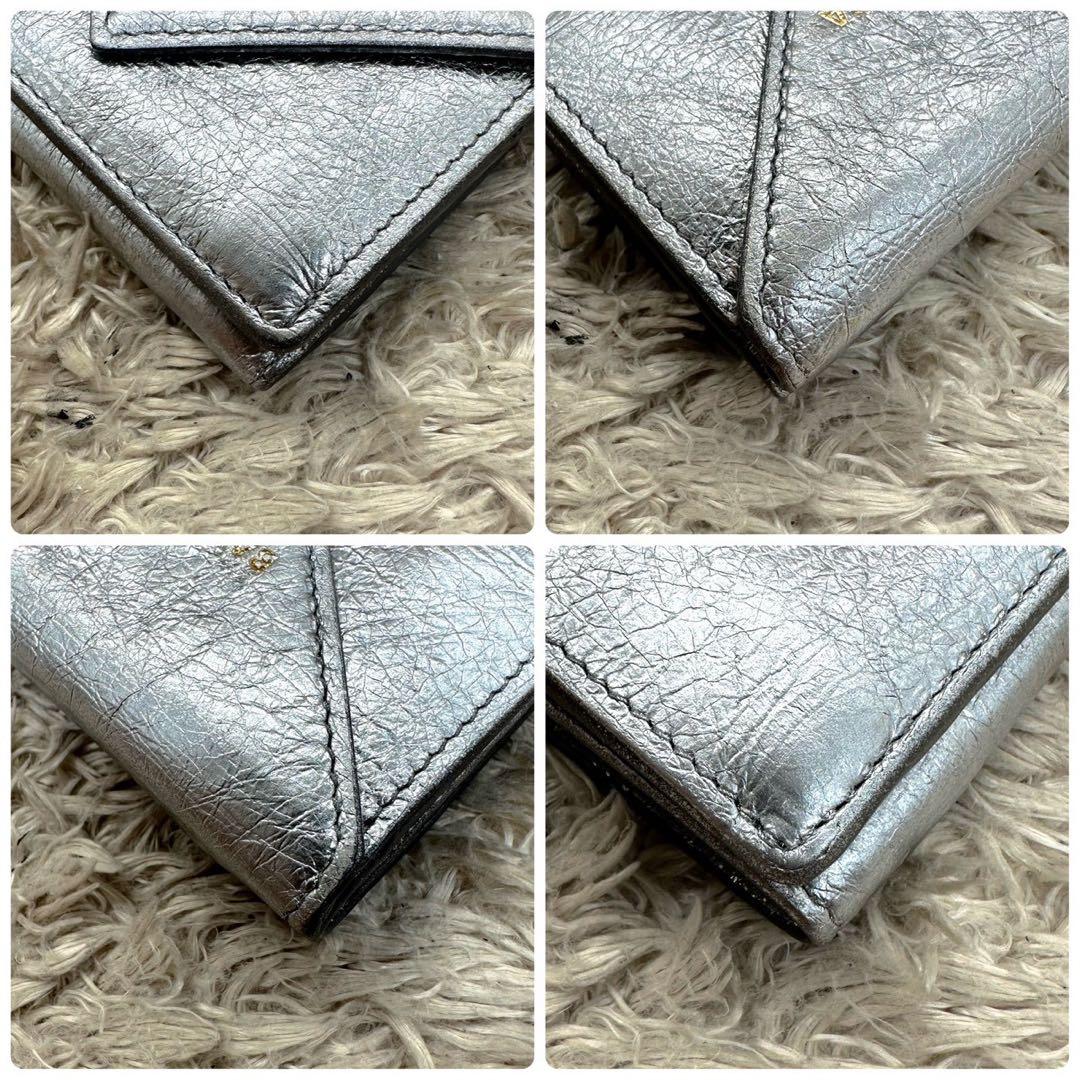 【美品】バレンシアガ 三つ折財布 シルバー ペーパーミニウォレット ユニセックス