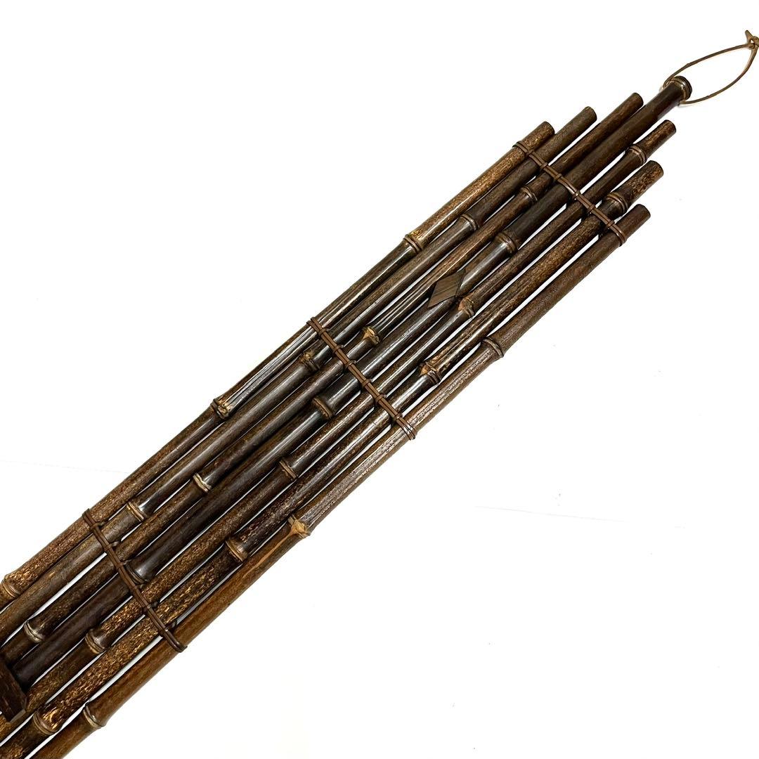 希少・時代物■黒竹　垂撥（すいはつ）7本組・掛け花器・茶道具・竹工芸・インテリア